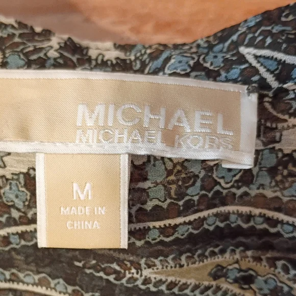 MICHAEL Michael Kors Paisley Button-Front Blouse - Blue/Earth Tones - Size M - Picture 5 of 10